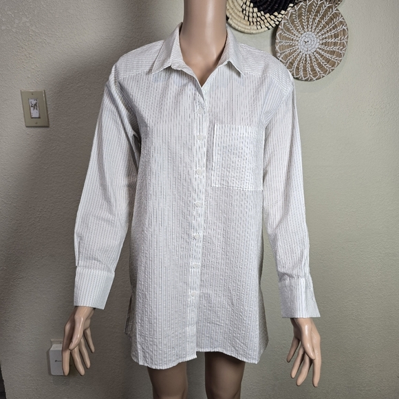 Anthropologie Striped Button Down Shirt Tunic Top Size Xs White/ Black - Picture 2 of 11